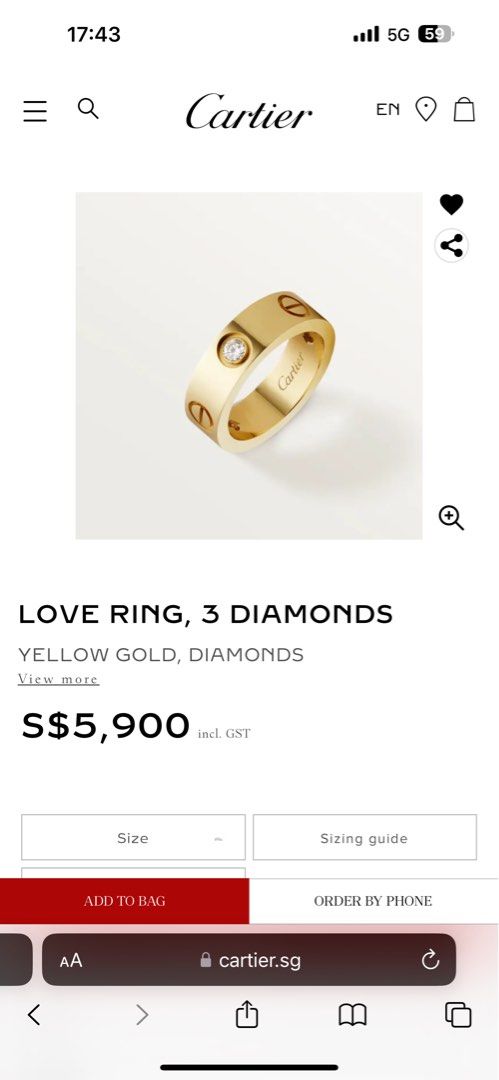 Cartier love ring 3 diamonds price discount