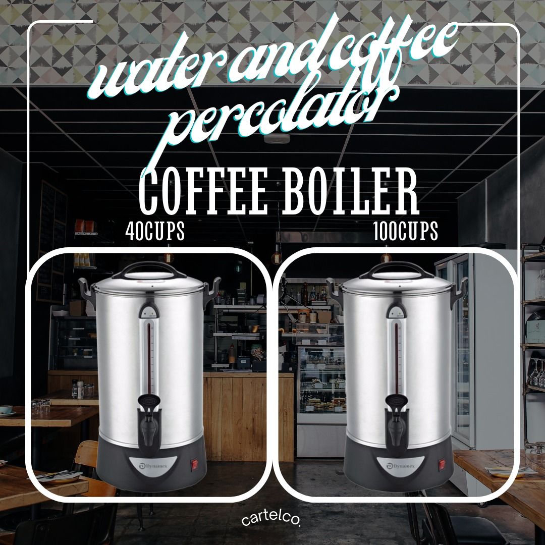 COFFEE BOILER. WATER AND COFFEE PERCOLATOR (Category: Other Kitchenware & Tableware) located in Manila. Submitted by cartelcomnl (Listing ID 1281293585, Image 1). Description: COFFEE BOILER. WATER AND COFFEE PERCOLATOR 40CUPS AND 100CUPS AVAILABLE.