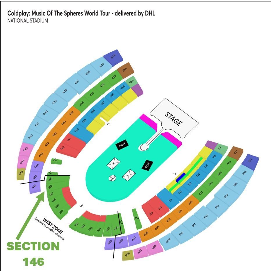 COLDPLAY 2024 SINGAPORE 1st OPENING SHOW CAT 4 SEATED TUE, 23