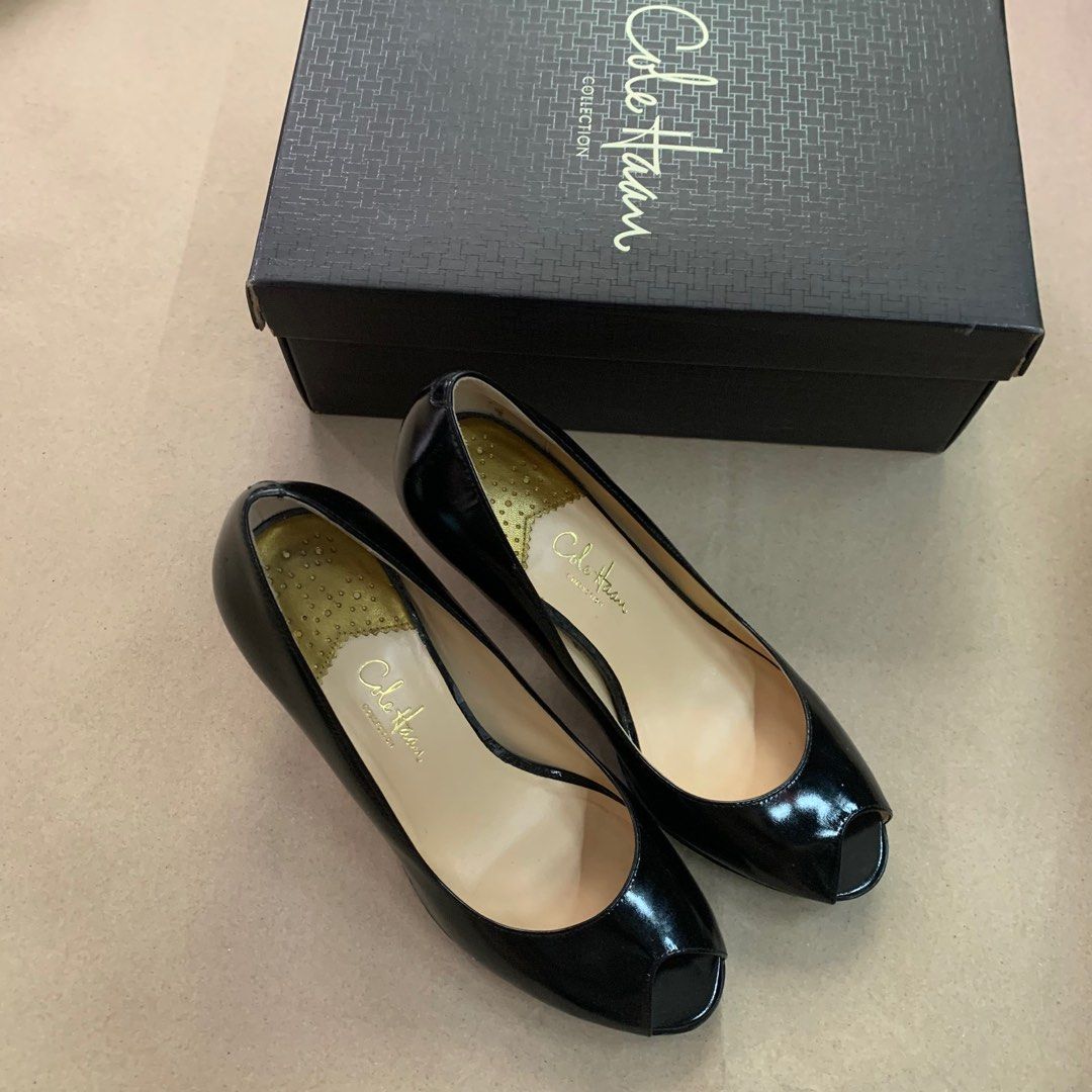 Cole Haan USA Black Patent Peep Toe Heels Women s Fashion