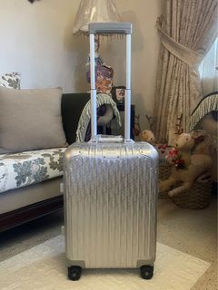 Collab Edition Silver Oblique Aluminum Carry On Suitcase Cabin Hand Carry Size Silver Dior Luggage Travel Trolley Bag