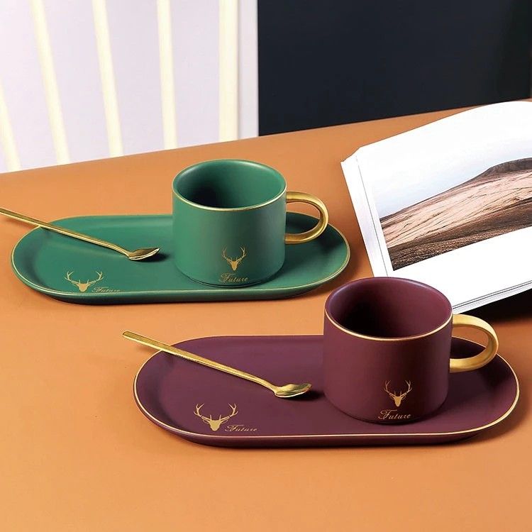 Cup, saucer and teaspoon set (Category: Coffee & Tea Tableware) located in Taguig. Submitted by karupin31 (Listing ID 1281269886, Image 2). Description: 6 pcs left take all for 1k 3 maroon 3 green.