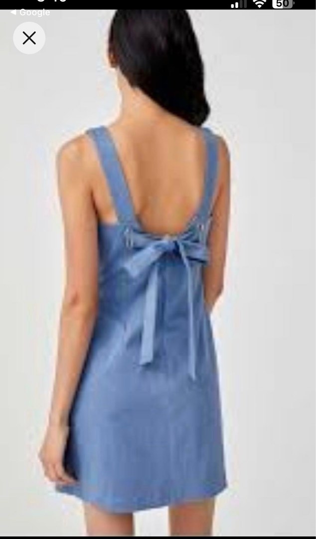 Denim dress with bow tie back detail Women s Fashion Dresses