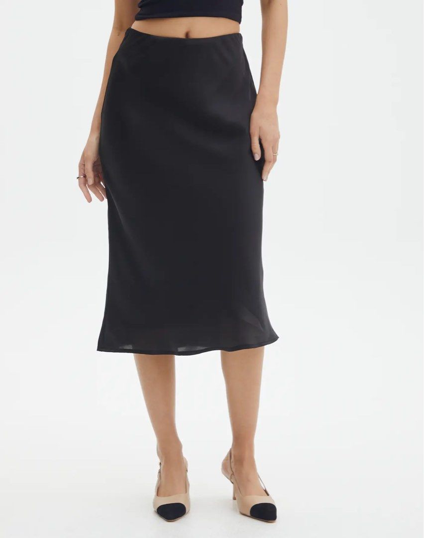 Black satin skirt glassons online