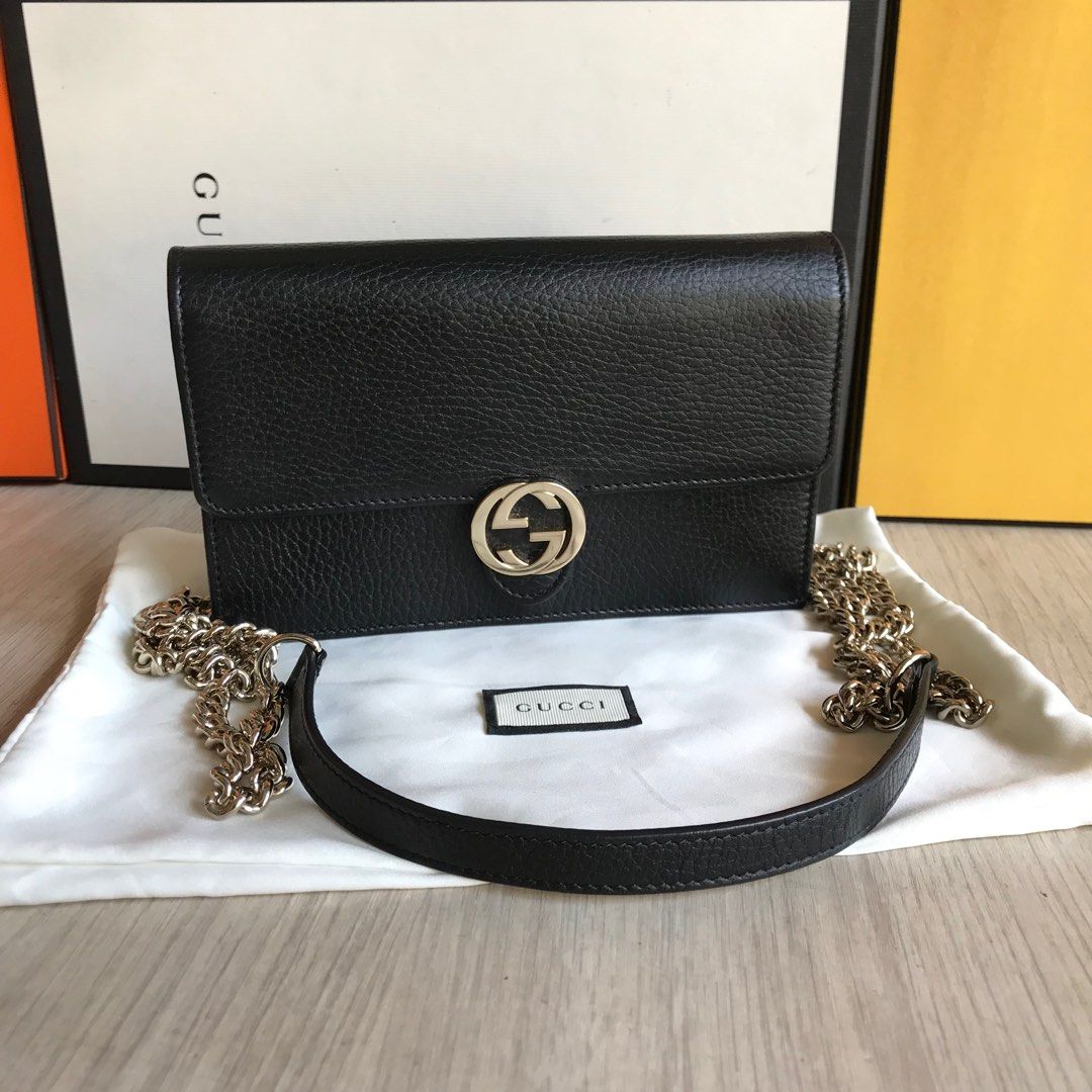 Gucci GG black wallet Woc on chain shoulder bag leather