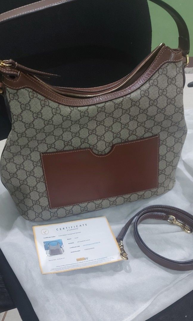 Gucci hobo (Category: Luxury Bags & Wallets) located in Cainta. Submitted by mega_salestuff (Listing ID 1281302243, Image 1). Description: Authentic!!! Gucci hobo bag in very good condition, with unnoticeable flaws..