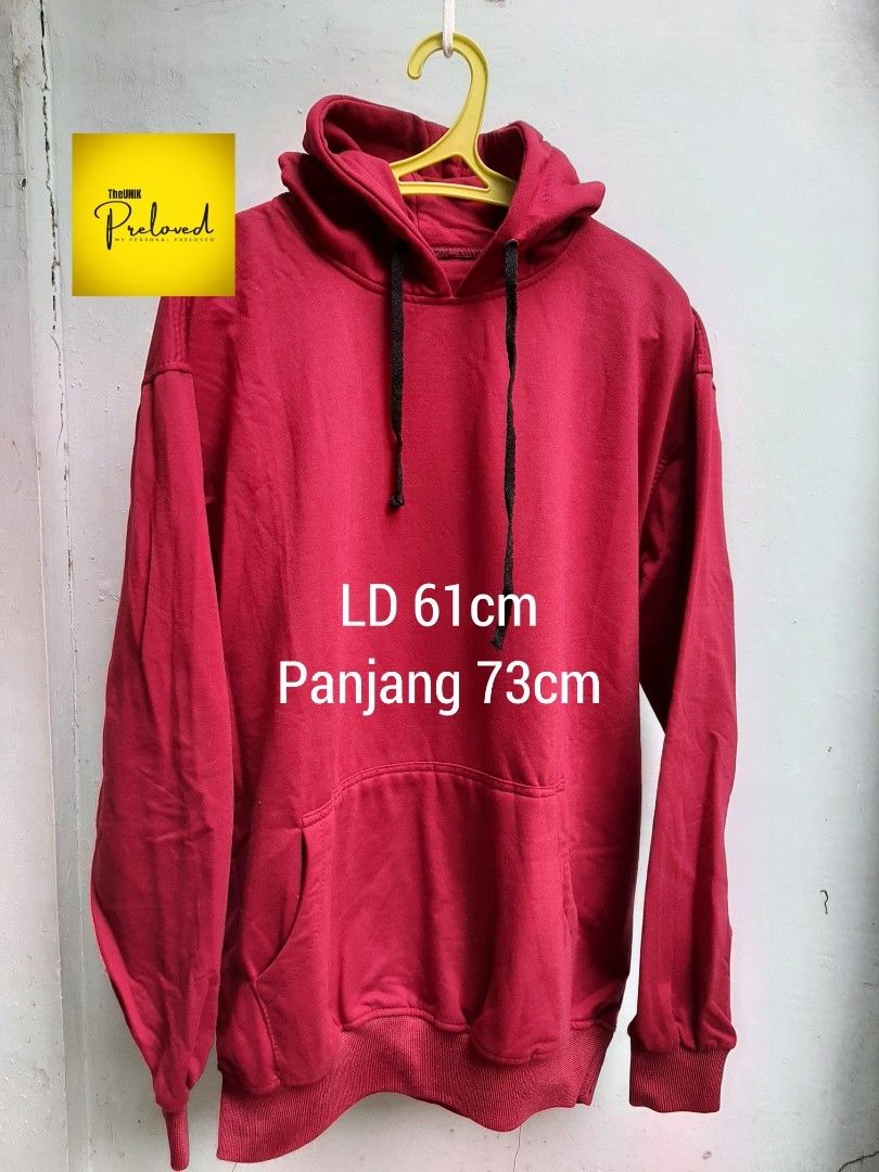 Hoodie Jumper Maroon Jumbo Fesyen Pria Pakaian Baju Luaran di