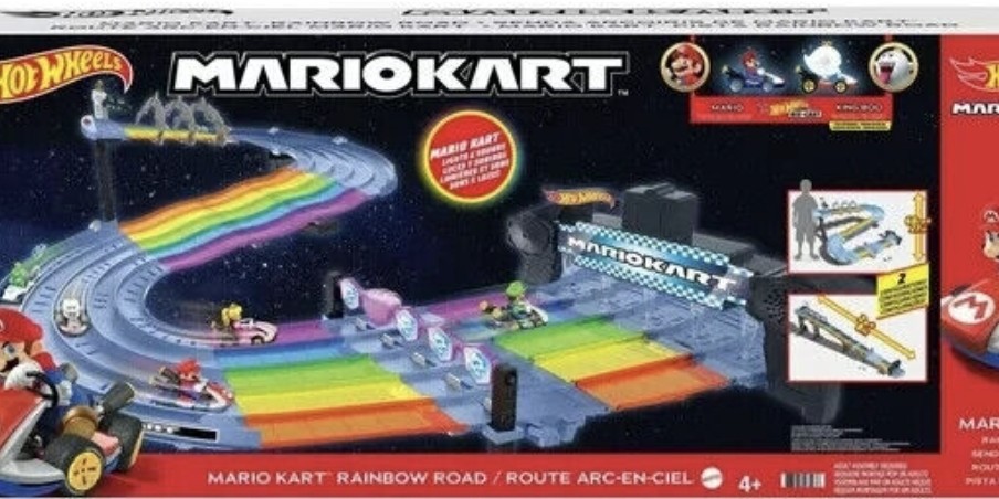 Hot Wheels Mario Kart Rainbow Road Raceway 8 Foot Track Set With Lights And Sounds Hobbies And Toys 3125