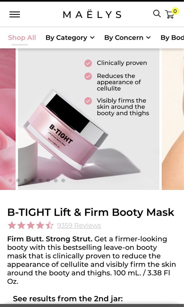 Instock  Maelys b-tight lift & firm booty mask, Beauty & Personal Care,  Bath & Body, Body Care on Carousell