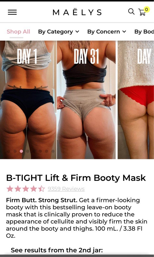 Instock  Maelys b-tight lift & firm booty mask, Beauty & Personal Care,  Bath & Body, Body Care on Carousell