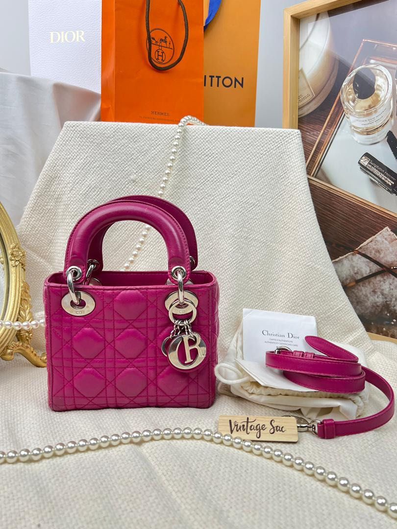 JZC8385 Fuchsia Mini Lady Dior SHW Luxury Bags Wallets on