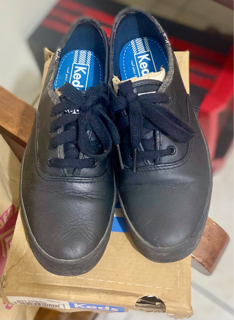 Keds Champion Black Leather Women s Fashion Footwear Sneakers