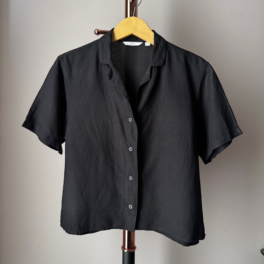 Uniqlo MARNI Oversized Open Collar Shirt Size S M L Navy Blue Short Sleeve