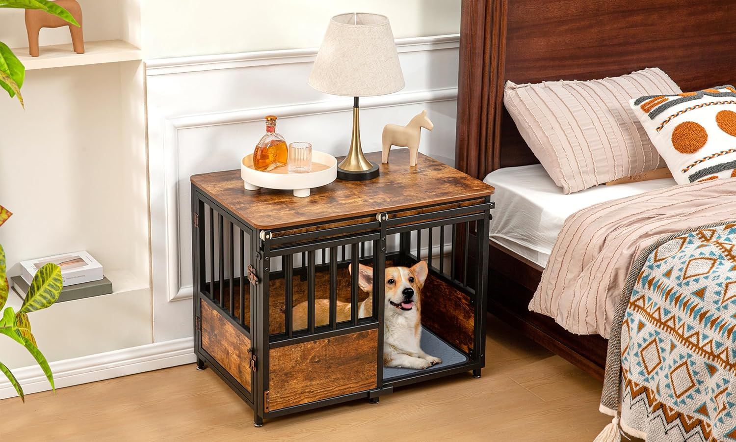KOOPRO 32 Inch Dog Crate Furniture with Cushion for Large Medium