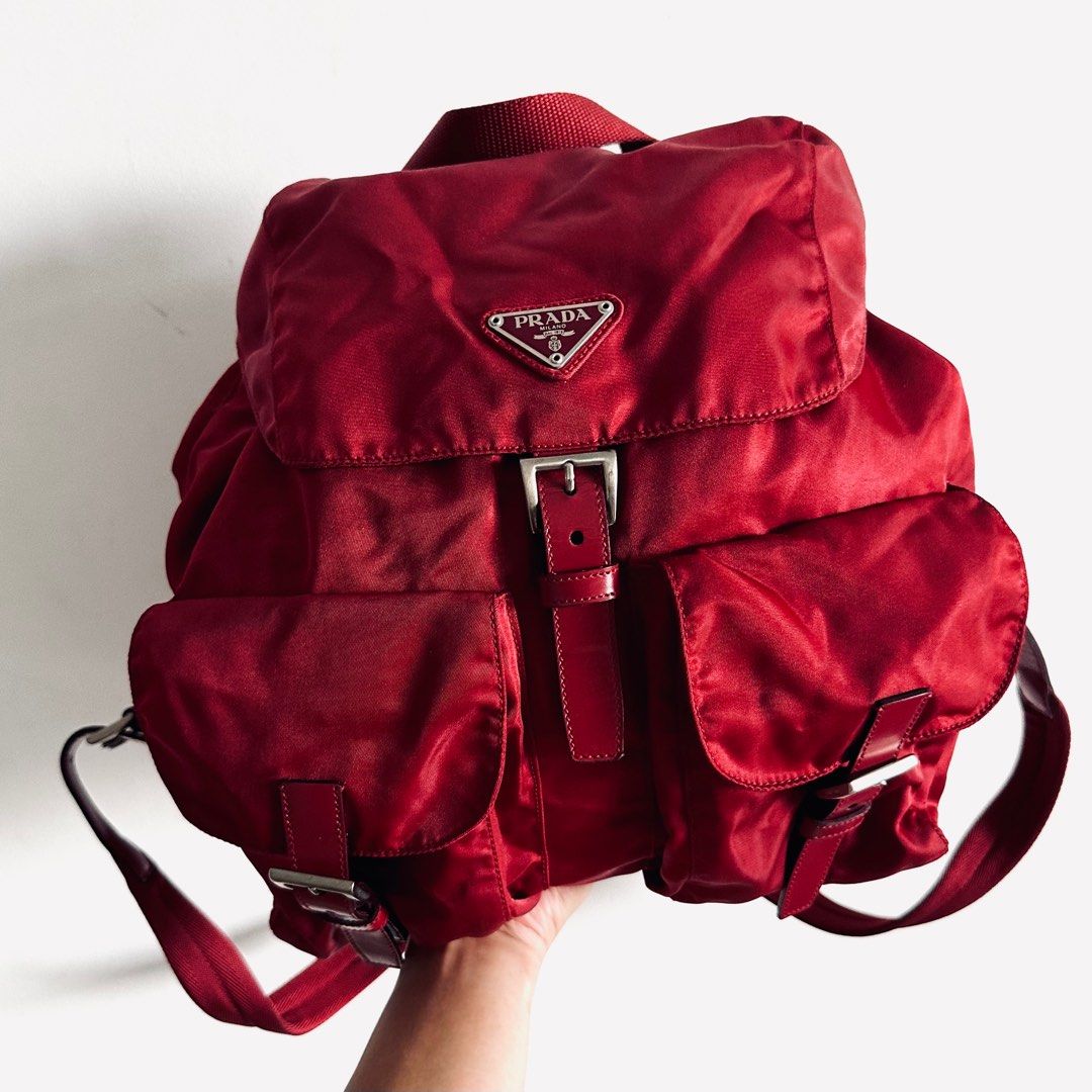 LIKE NEW Prada Deep Red Tessuto Classic Logo Nylon Leather