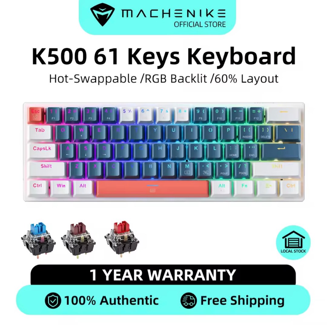 Machenike K500 B61 custom mechanical keyboard 60% 61 keys wired ...