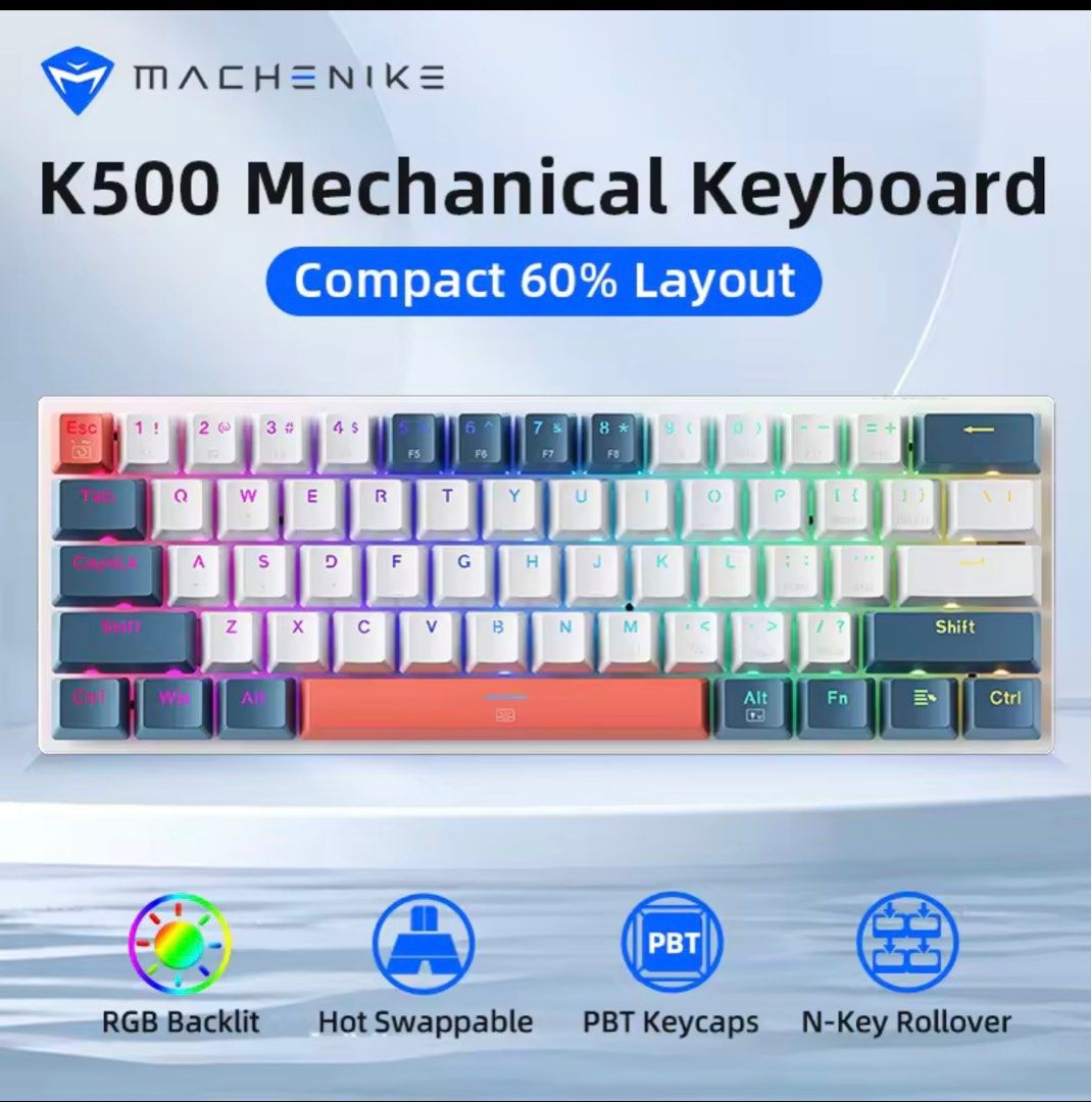 Machenike K500 B61 custom mechanical keyboard 60% 61 keys wired ...