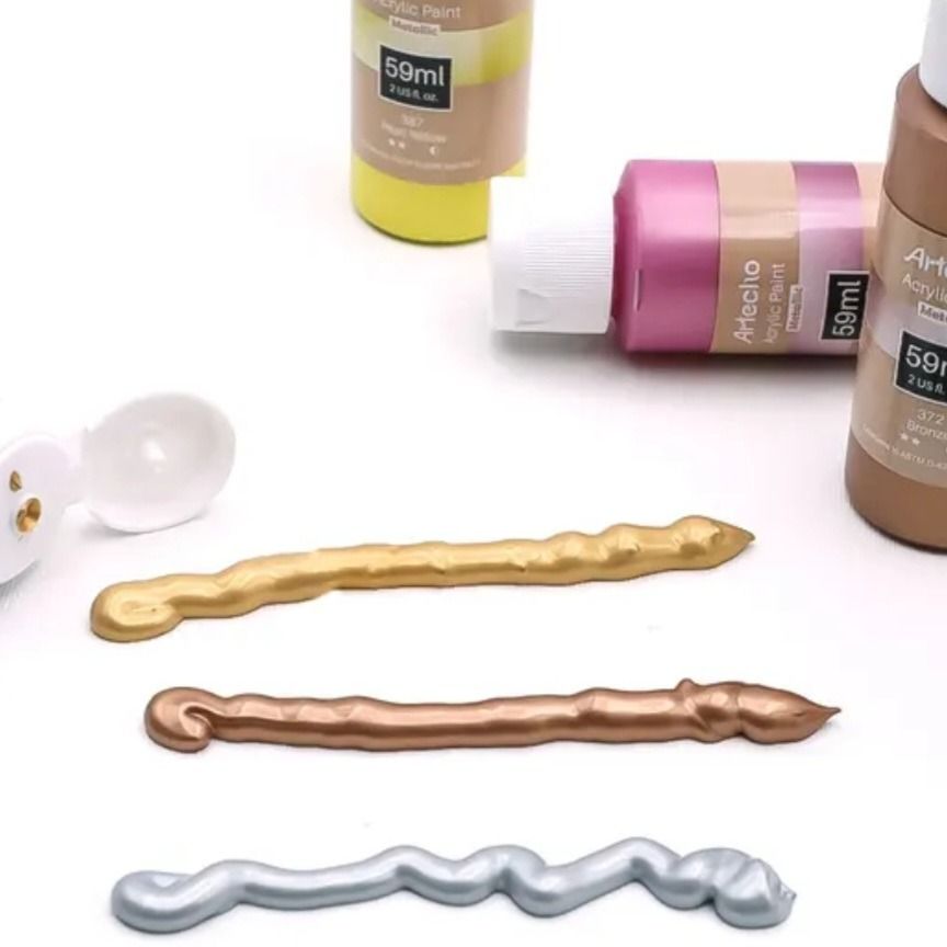 Artecho Metallic Acrylic Paint Set of 12 Colours 59ml each, Hobbies