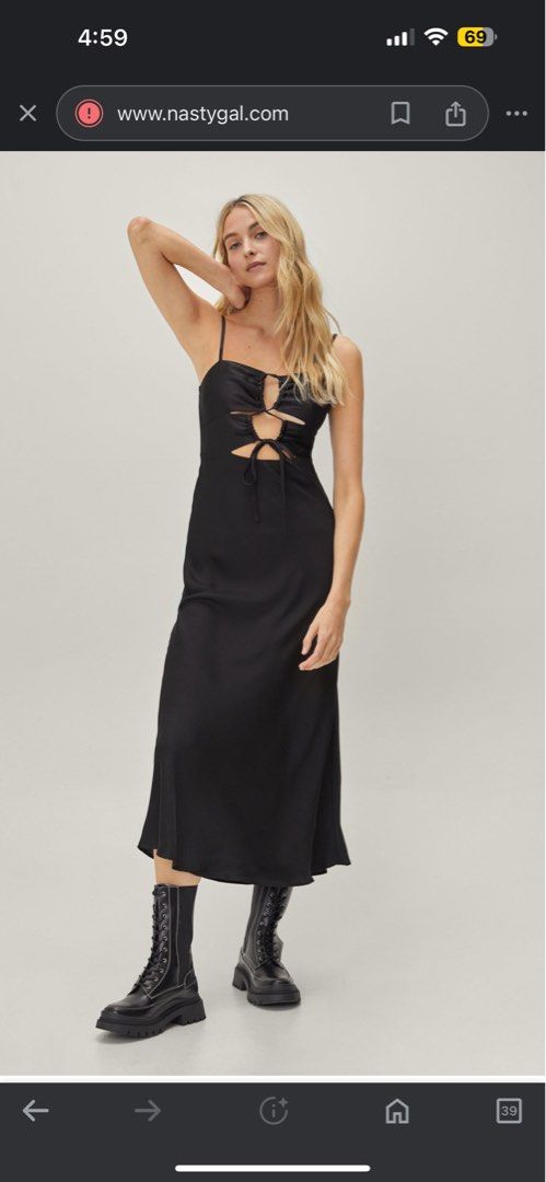 Nasty gal black Tie Front Cut Out Detail Midi Slip Dress Women s