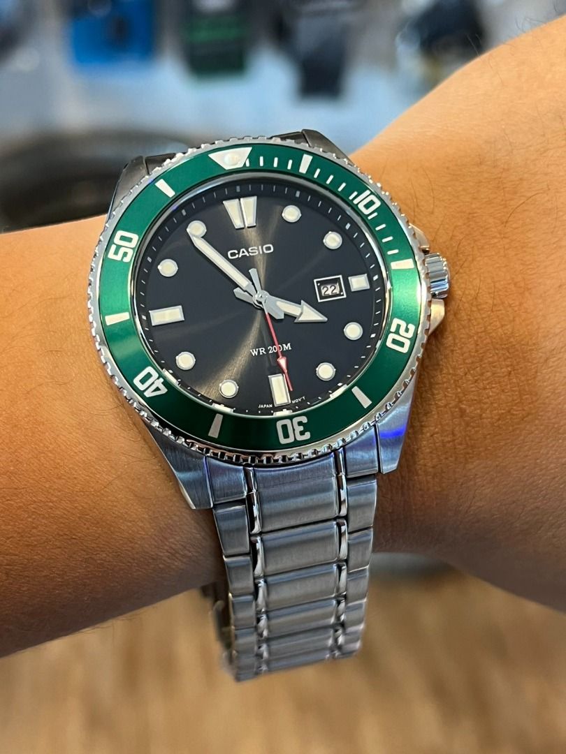 ORIGINAL CASIO Analog Green-Black Dial Stainless Steel Men's Watch MDV ...