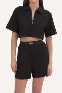 Patton Zip Cropped Polo in Black (S)