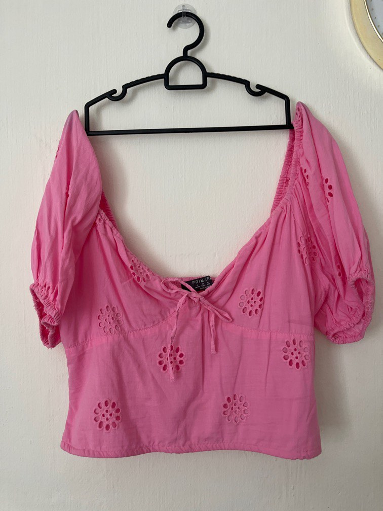 Primark Pink Crochet Smocked Cropped Top