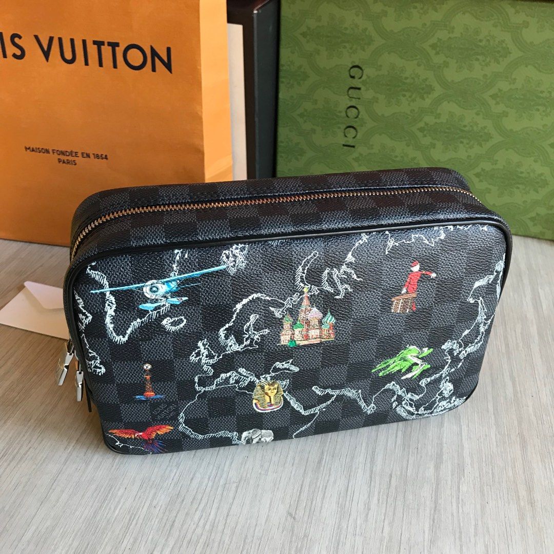 Rare Louis Vuitton LV Graphite Trousse Toilette GM Pouch World