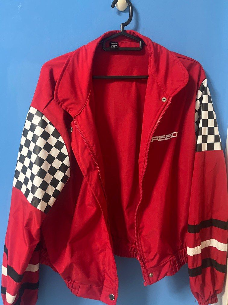 Red Racer cropped bomber jacket