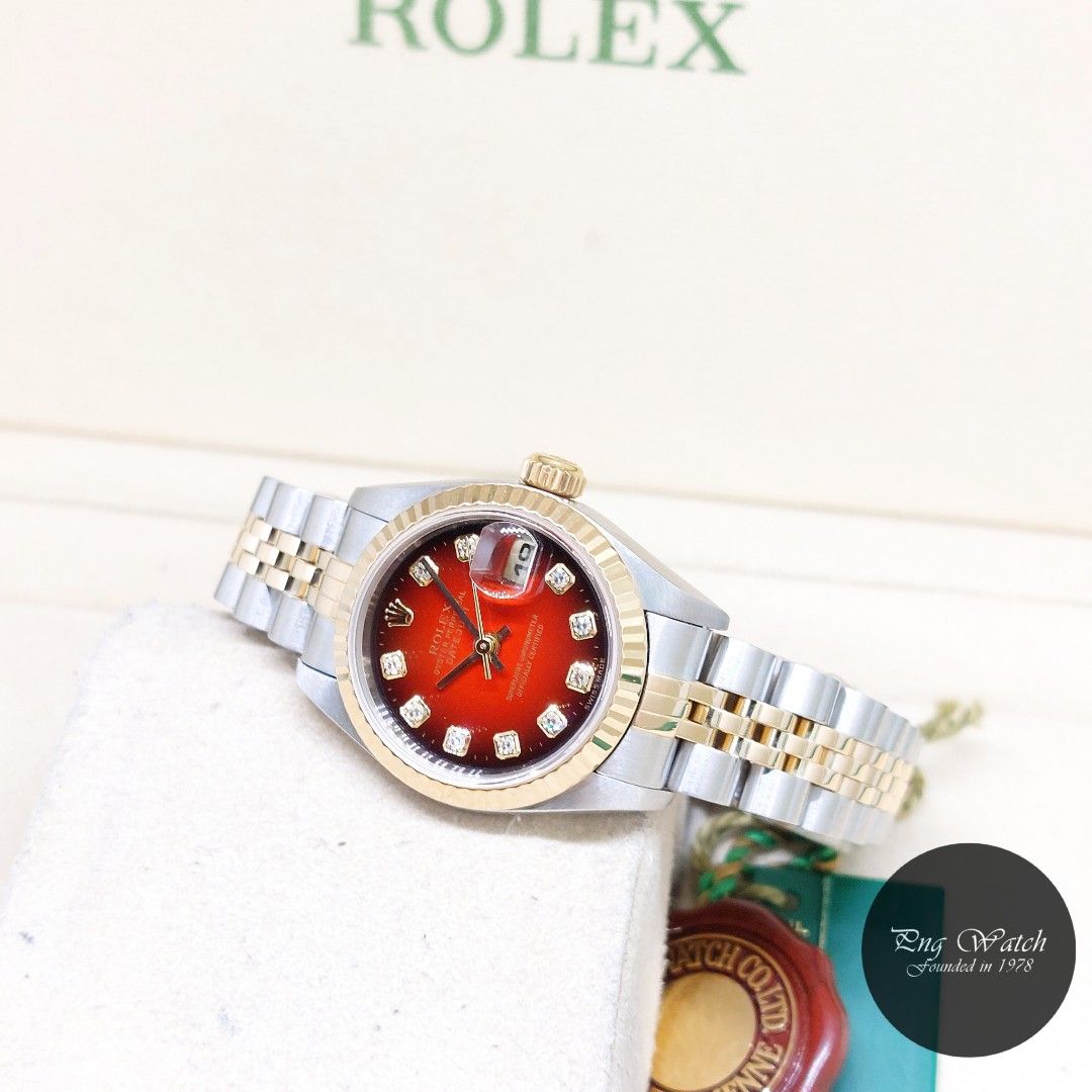 Rolex 26mm Oyster Perpetual 18K Half Yellow Gold Red Degrade Big