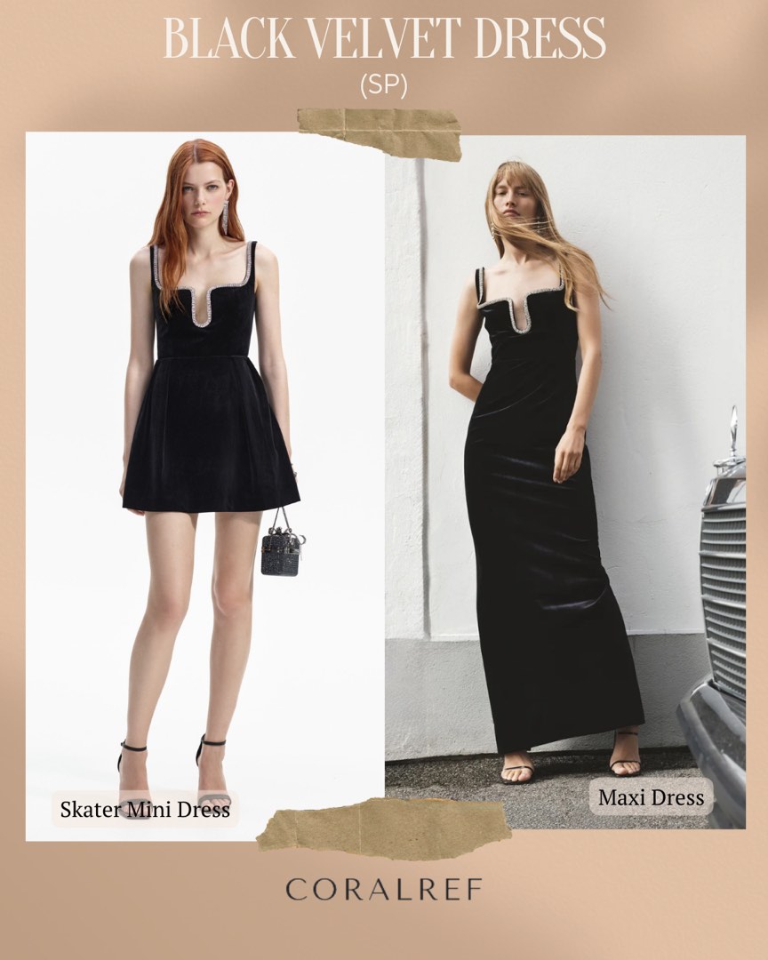 Self Portrait Black Velvet Maxi and Skater Mini Dress Women s Fashion Dresses Sets Dresses on Carousell