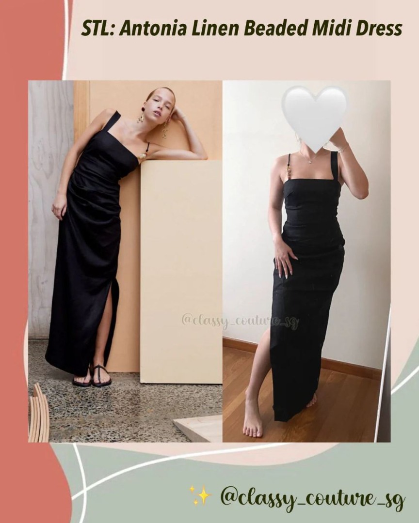 Sir The Label Black Antonia Linen Beaded Midi Dress, Women's Fashion,  Dresses & Sets, Dresses on Carousell