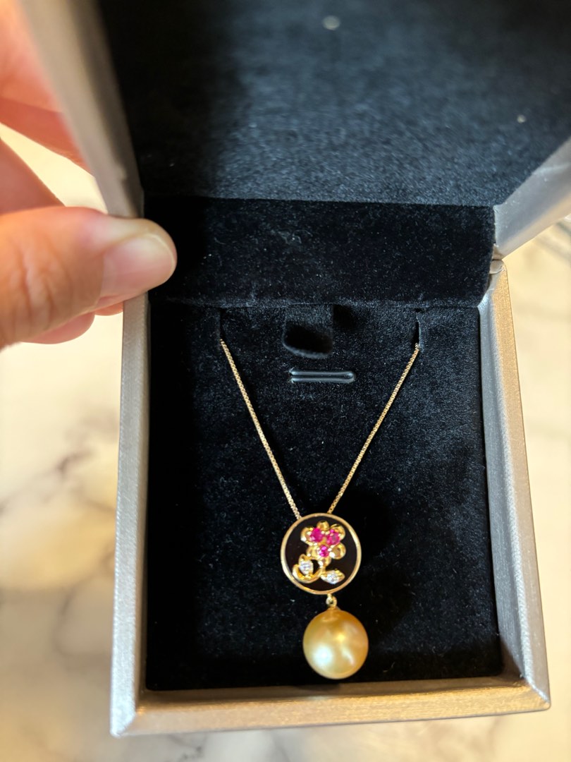 South sea pearl with ruby flower necklace Women s Fashion