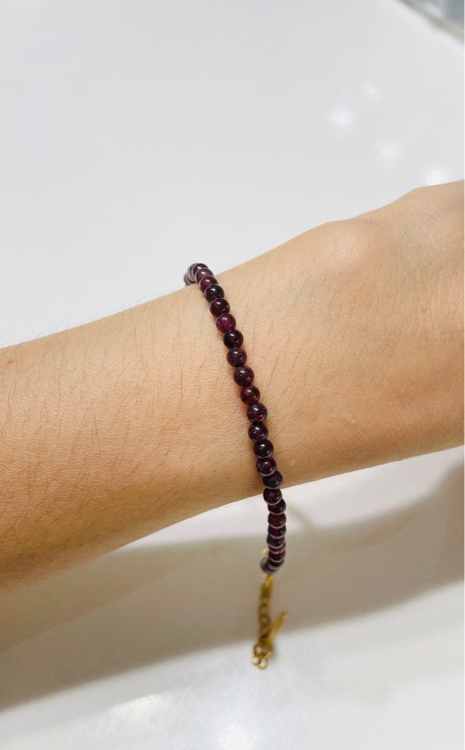 SS017 Stainless Steel Red Garnet 3.8mm Gold Bracelet 16cm with