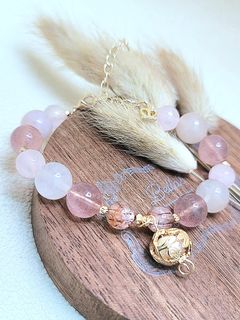 Strawberry Quartz, Sakura Agate, Super Seven, 14k Bracelet64225407765378110