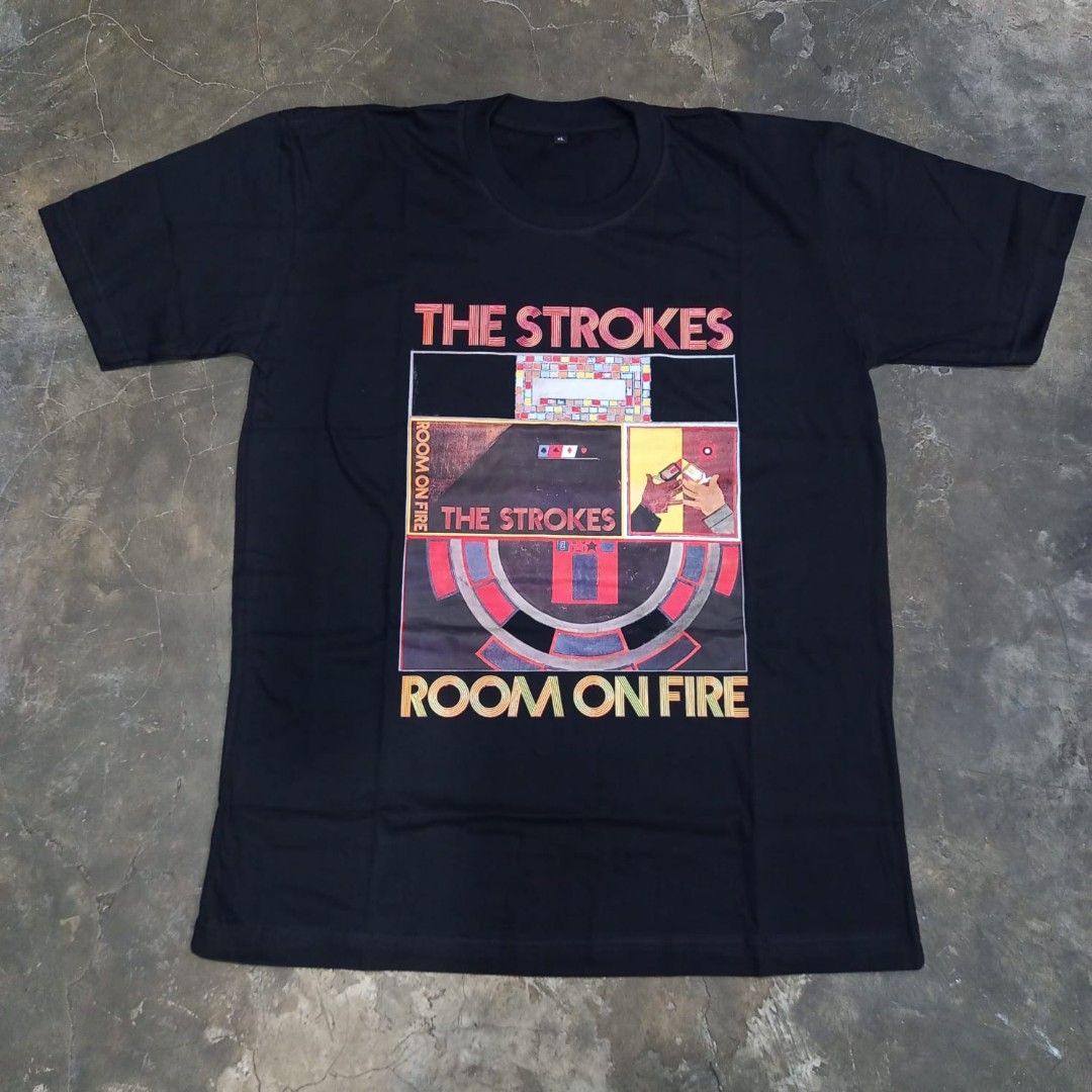 The Strokes Room In Fire T Shirt, Fesyen Pria, Pakaian