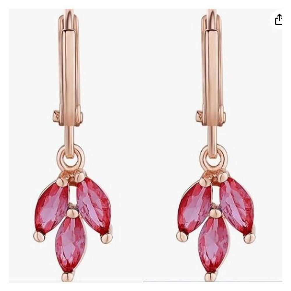 Three Leaf Dangle Drop Earrings Made With Swarovski Crystals Rose