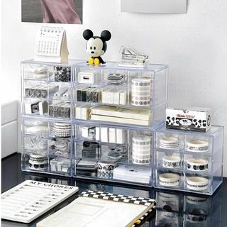 Transparent Jewelry Cosmetic Storage Organizer Acrylic Makeup Drawer StorageBox Stationery Organizer