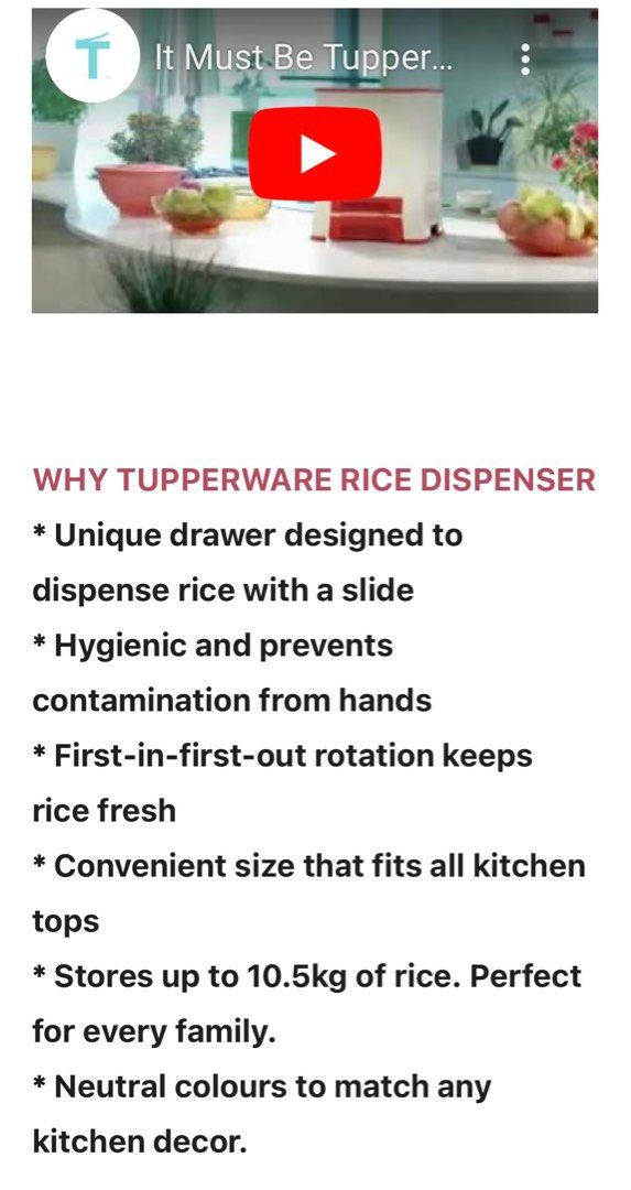 Tupperware rice bucket, Furniture & Home Living, Kitchenware ...