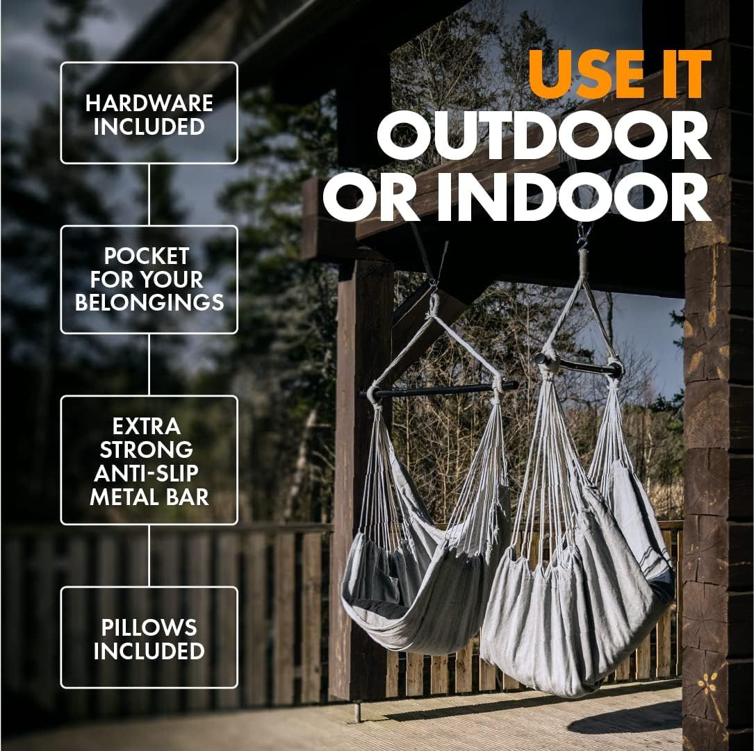 UNIPRIDE Hammock Chair Swing Heavy Duty Stylish for Indoor Outdoor Full Hanging Hardware Pillows Included I Beautiful for Porch Patio I Fun for Kids and Adults Custom Furniture