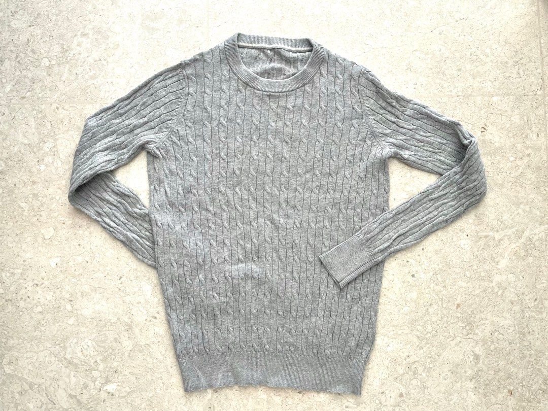 Uniqlo Grey Cable Knit Sweater Cashmere Blend Cable Jumper Long