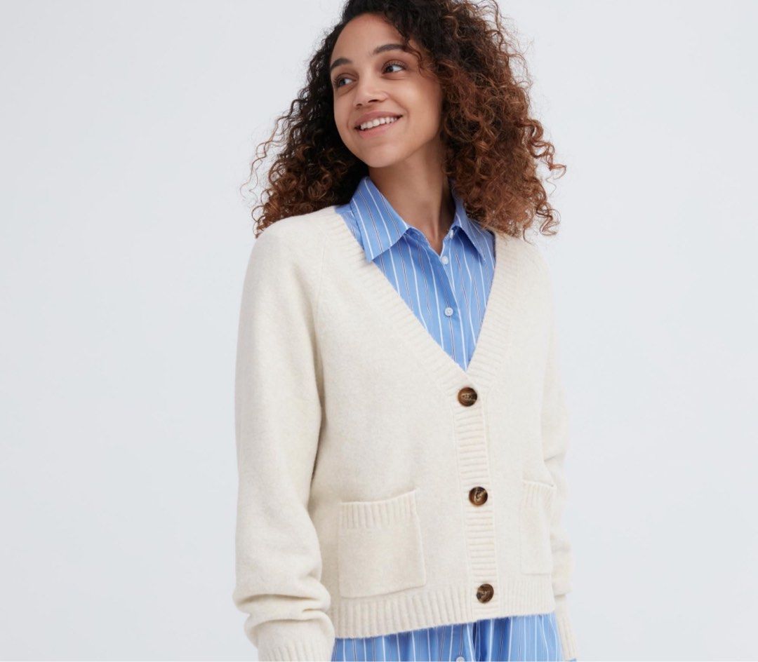 Uniqlo Souffl Yarn Long Sleeve Short Cardigan in Off White