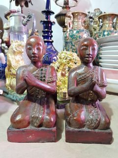 Vintage Burmese Monks Wooden Statues
