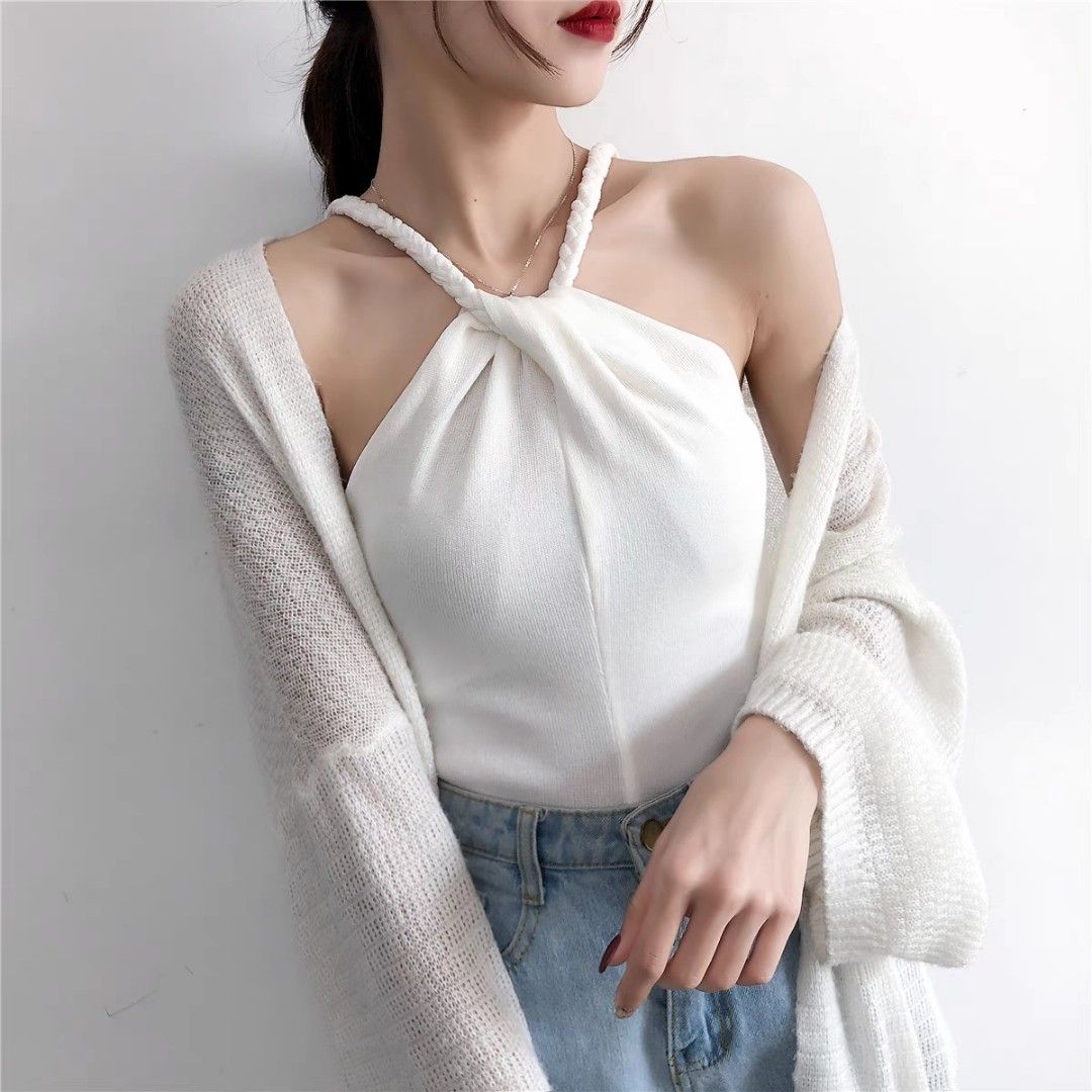 White Halter Top, Women's Fashion, Tops, Sleeveless on Carousell