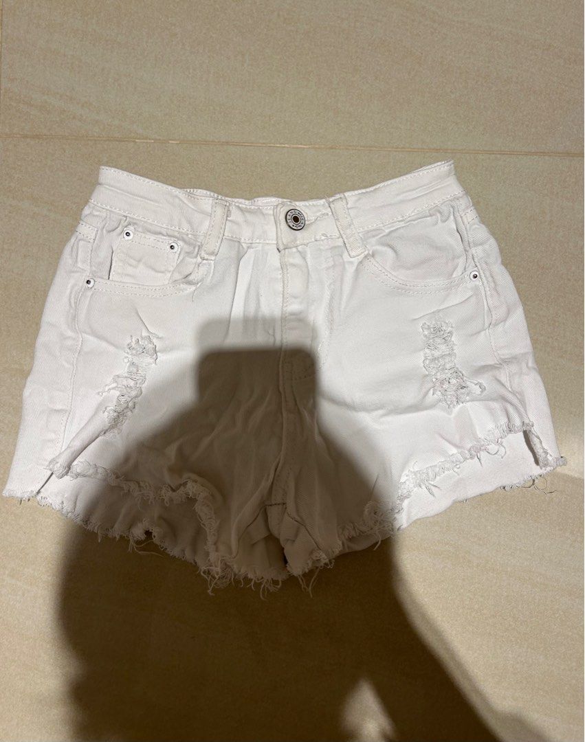 White ripped new arrivals bermuda shorts