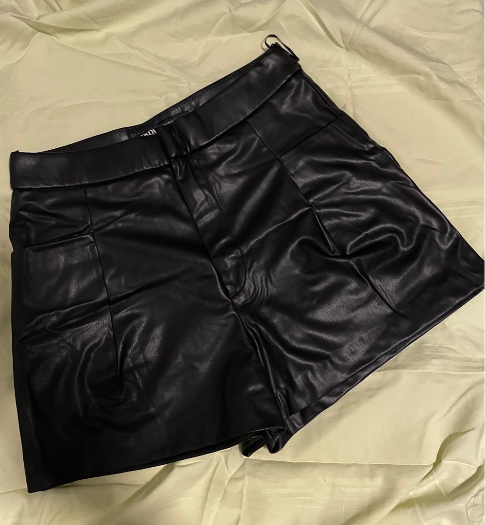 leather black shorts zara
