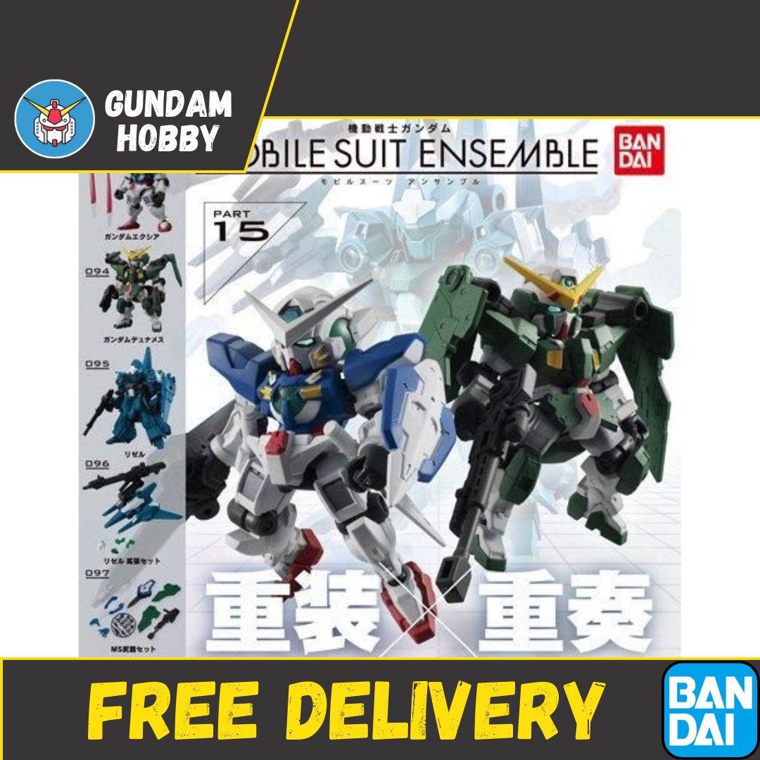 ⭐️ <MSE 15> Mobile Suit Ensemble Series 15 Part 15 - Gundam Exia / Gundam Dynames / Rezel (Set of 5) MSE15 Bandai Gachapon Gashapon (Category: Gundam Model Kits) located in Singapore. Submitted by gundamhobby (Listing ID 1240354527, Image 1). Description: Mobile Suit Ensemble Series 15 (Set of 5) • 093 : GN-001 Gundam Exia •094 : GN-002 Gundam Dynames • 095 : RGZ-95 ReZEL • 096 : ReZEL Equipment Set • 097 : Equipment Set for Wave 15 ✅ Only for sa