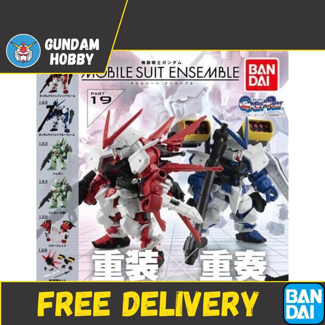 ⭐️ <MSE 19> Mobile Suit Ensemble Series 19 Part 19 - Gundam Red Astray / Gundam Blue Astray / Jegan ( Set of 3 / 8 ) MSE19 Bandai Gachapon Gashapon (Category: Gundam Model Kits) located in Singapore. Submitted by gundamhobby (Listing ID 1245470573, Image 1). Description: Mobile Suit Ensemble Series 19 ⭐️ Blue Astray Set - $35 (Refer to 2nd photo) • 122 : Gundam Astray Blue Frame • 125 : Astray Powered Arms • 126 : Equipment Set for Wave ⭐️ Red As