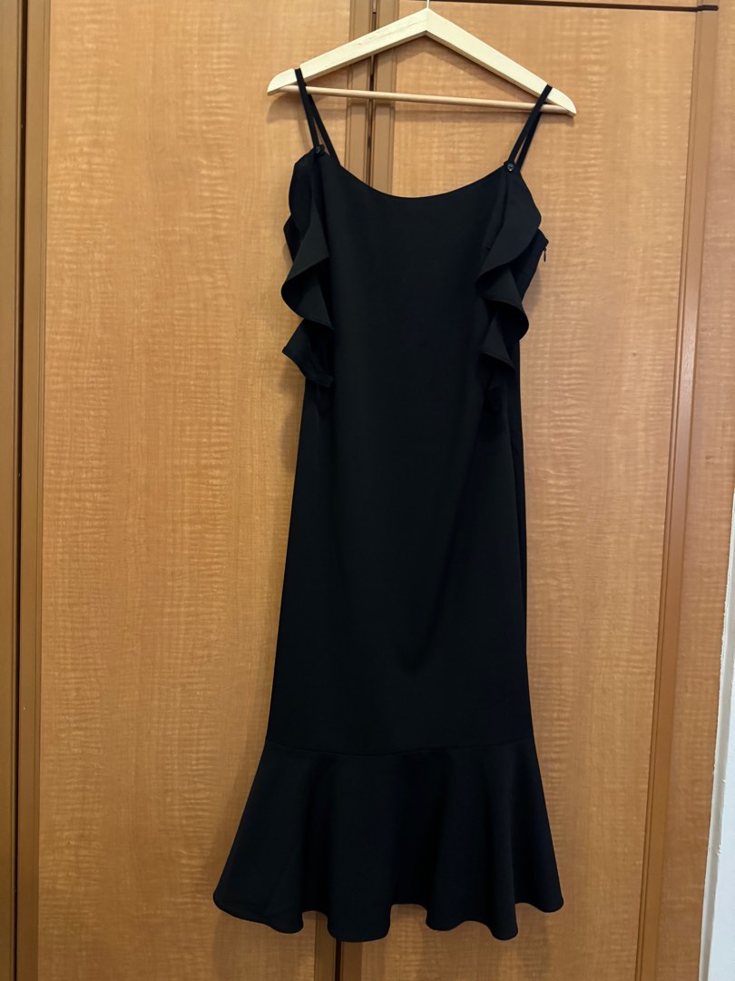 Black Ruffled Midi Dress