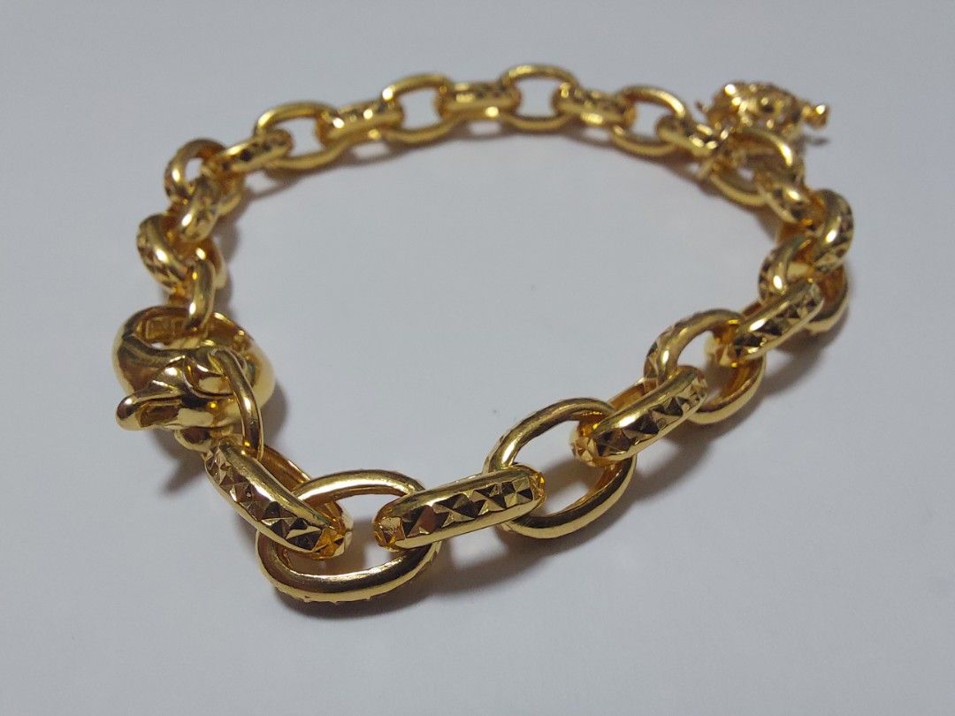 BSG 916 Gold 7.5mm diamond cut cable link chain Bracelet with 10mm