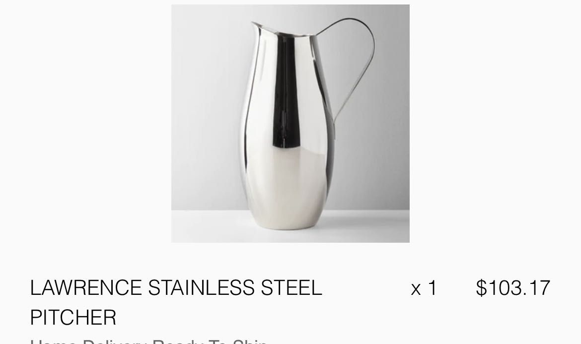 CB2 stainless steel pitcher, Furniture & Home Living, Kitchenware